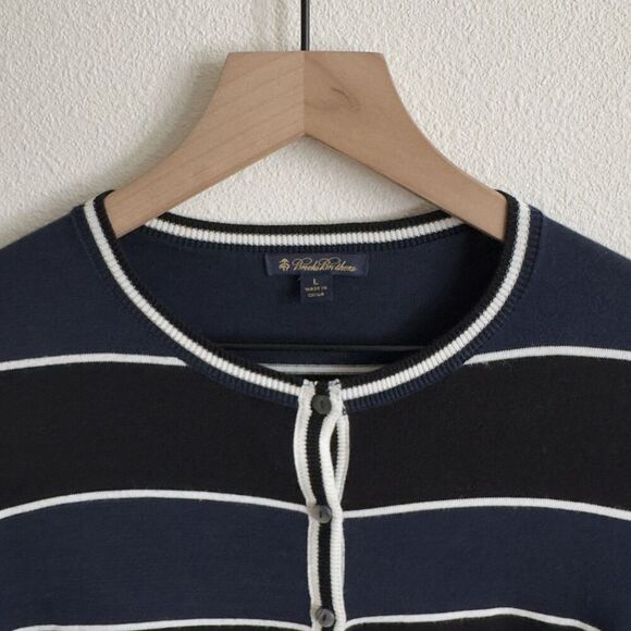 Brooks Brothers Sweater Womens Large Navy Striped Button Up Cotton Preppy Office - Picture 5 of 13